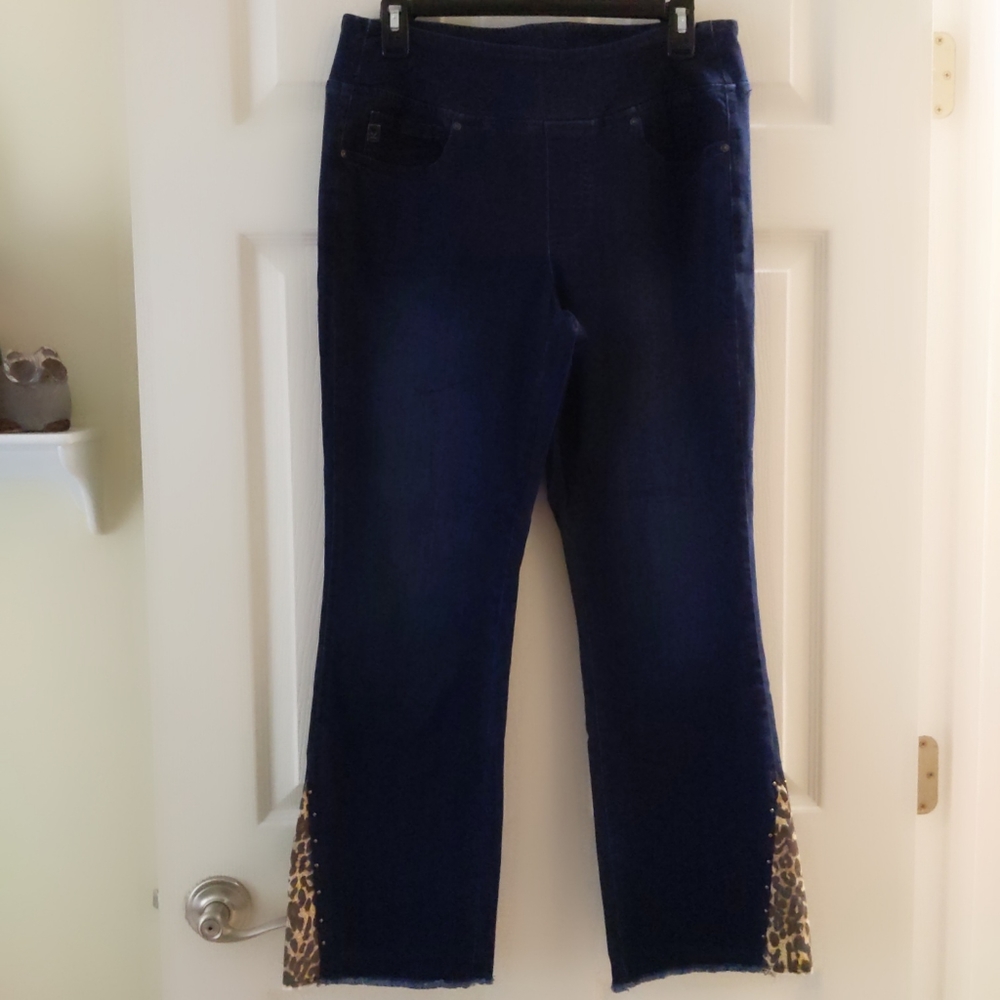 Belle by Kim Gravel Leopard Ankle Detail Jeggings 10P